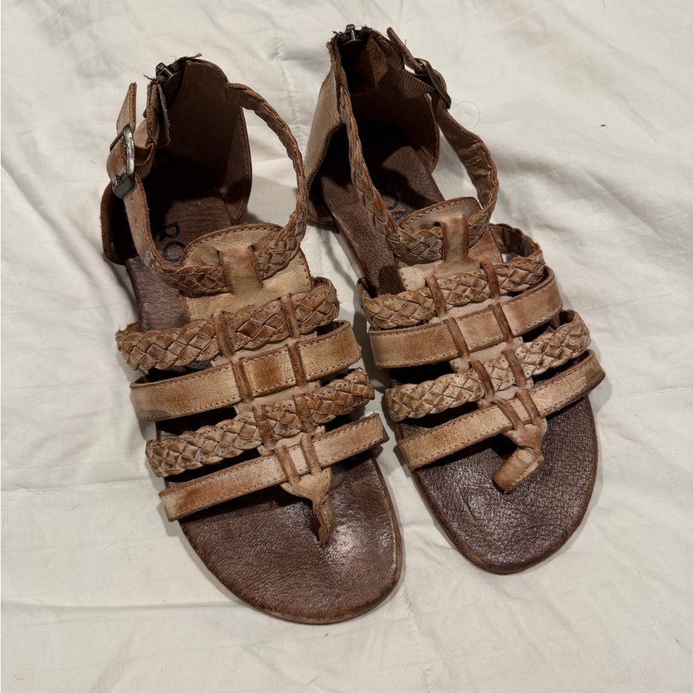ROAN Braided Tan Leather Sandals